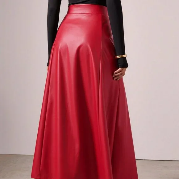 Red Elegant Women's Long fauc leather contemporary maxi Skirt - Picture 7 of 7